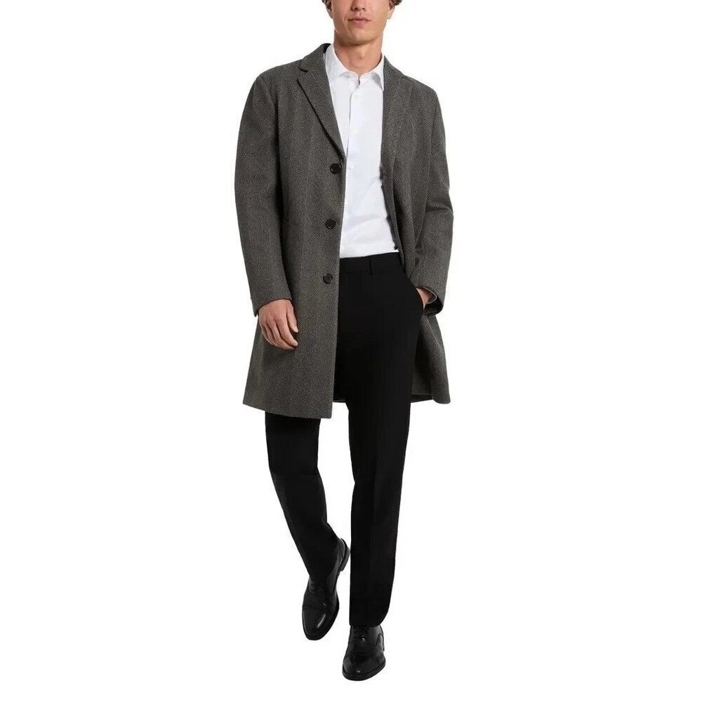 Kenneth Cole Reaction Men's 36S Gray Herringbone Overcoat100% Polyester M0605
